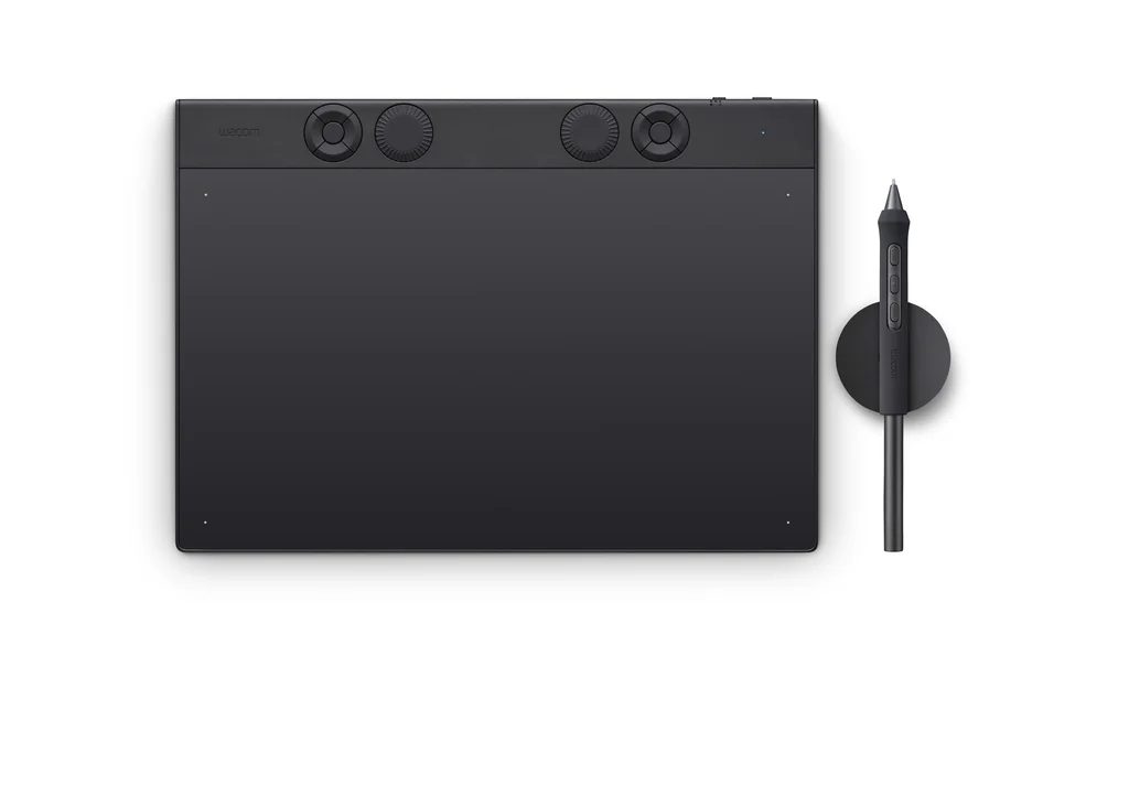Wacom Intuos Pro Medium (2025) with Pro Pen 3 in its stand, viewed from above